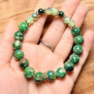 Green Composite Stone & Tiger’s Eye Bracelet | 10mm & 6mm Stretch Bracelet
